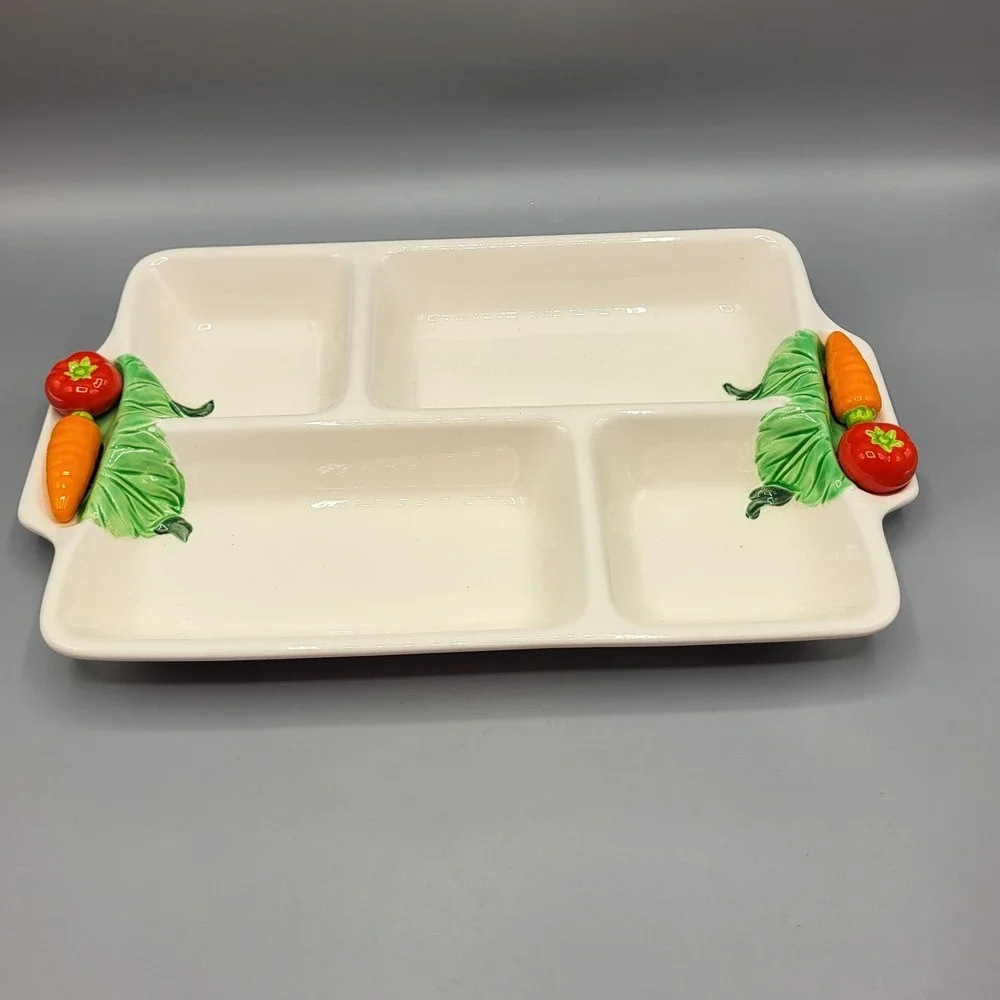 Vintage Japan Ceramic Divided Vegetable Relish Tray 4 Section Platter White